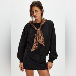 FP Movement by Free People Black Sweatshirt with Leopard Print Scarf